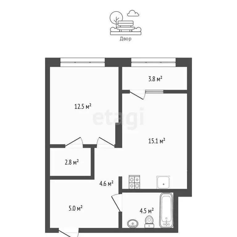 1-комнатная квартира: Тюмень, Краснооктябрьская улица, 4к3 (48.3 м) - Фото 1
