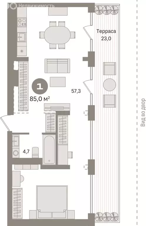 Квартира-студия: Тюмень, Причальная улица, 11 (84.97 м) - Фото 2