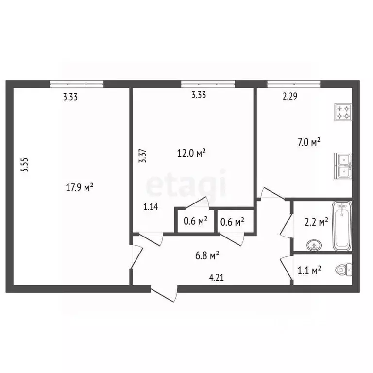 2-к кв. Санкт-Петербург просп. Кима, 4Б (48.8 м) - Фото 1
