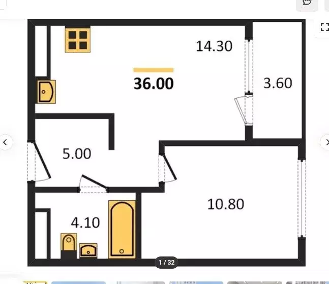 1-комнатная квартира: Екатеринбург, улица Крауля, 107/1 (36 м) - Фото 1