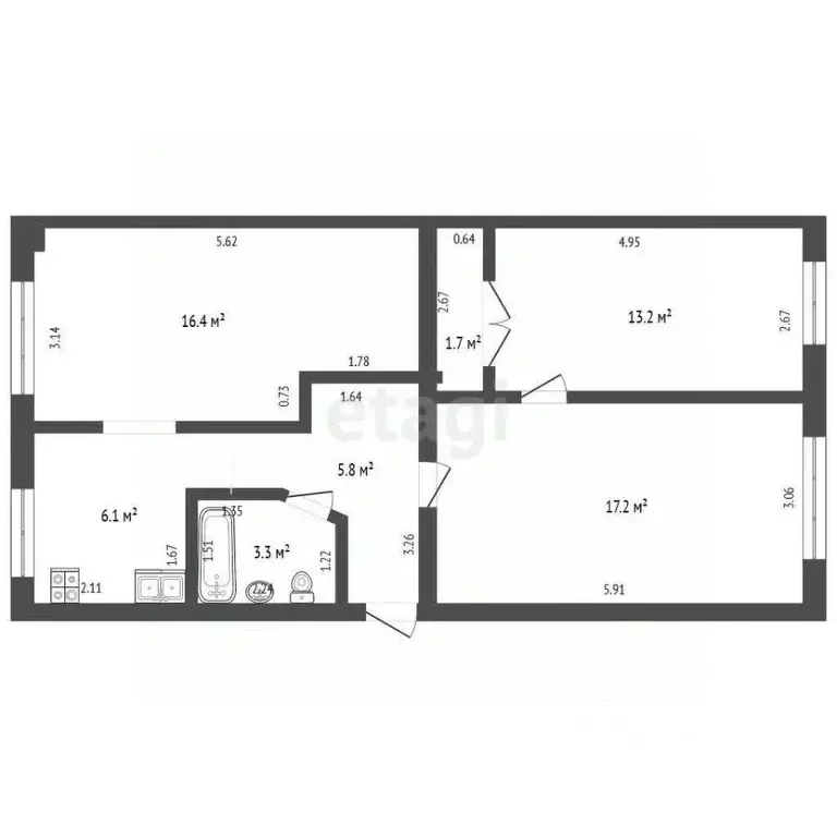 3-к кв. Карелия, Петрозаводск ул. Труда, 4 (63.7 м) - Фото 1