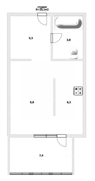 Студия Калининградская область, Калининград Летняя ул., 66 (25.1 м) - Фото 2
