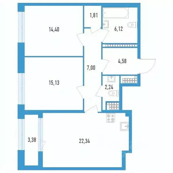 2-к кв. Санкт-Петербург ул. Типанова, 22 (75.31 м) - Фото 0