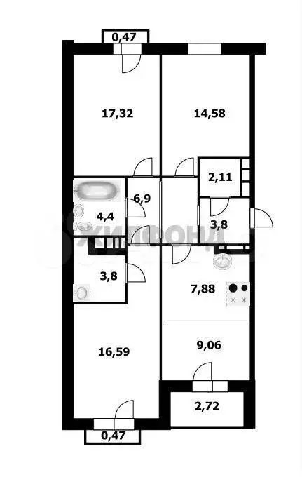 4-к. квартира, 90,1 м, 7/26 эт. - Фото 0
