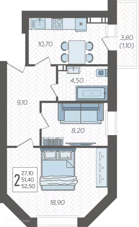 Продаётся 2-к квартира, 52.5 м - Фото 0