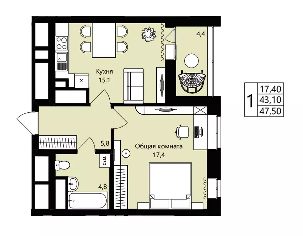 1-комнатная квартира: Саранск, жилой район Юбилейный, 3-й микрорайон, ... - Фото 1
