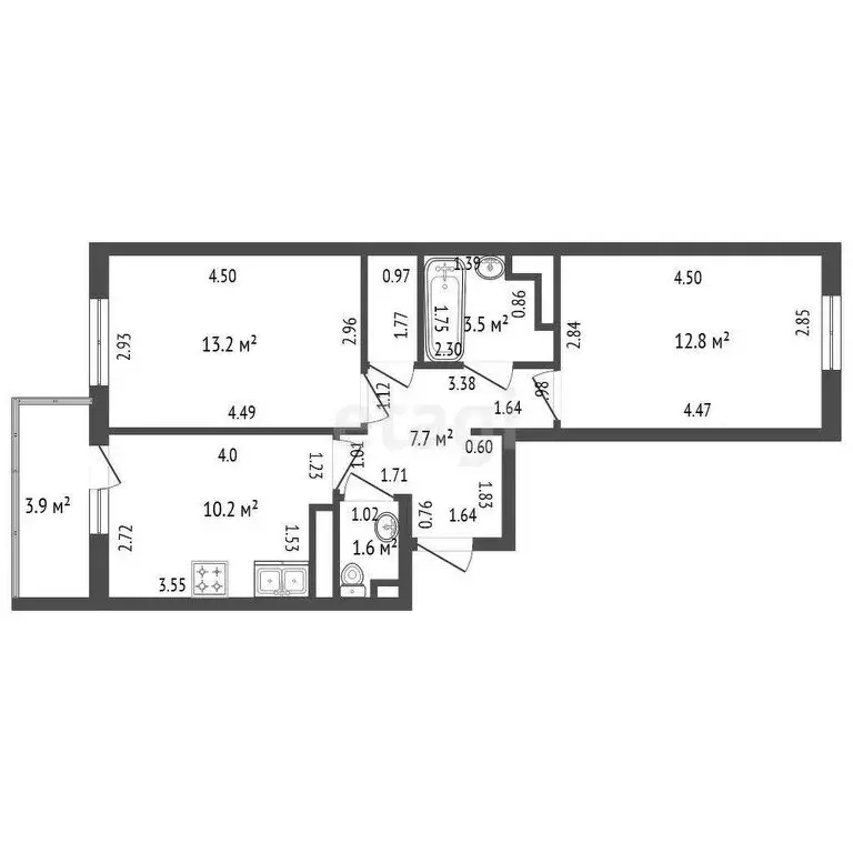 2-комнатная квартира: Кудрово, Пражская улица, 3 (52 м) - Фото 0