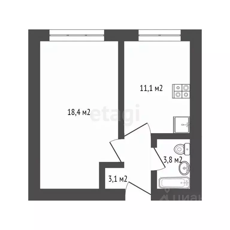 1-к кв. Севастополь ш. Лабораторное, 33к2 (36.7 м) - Фото 2