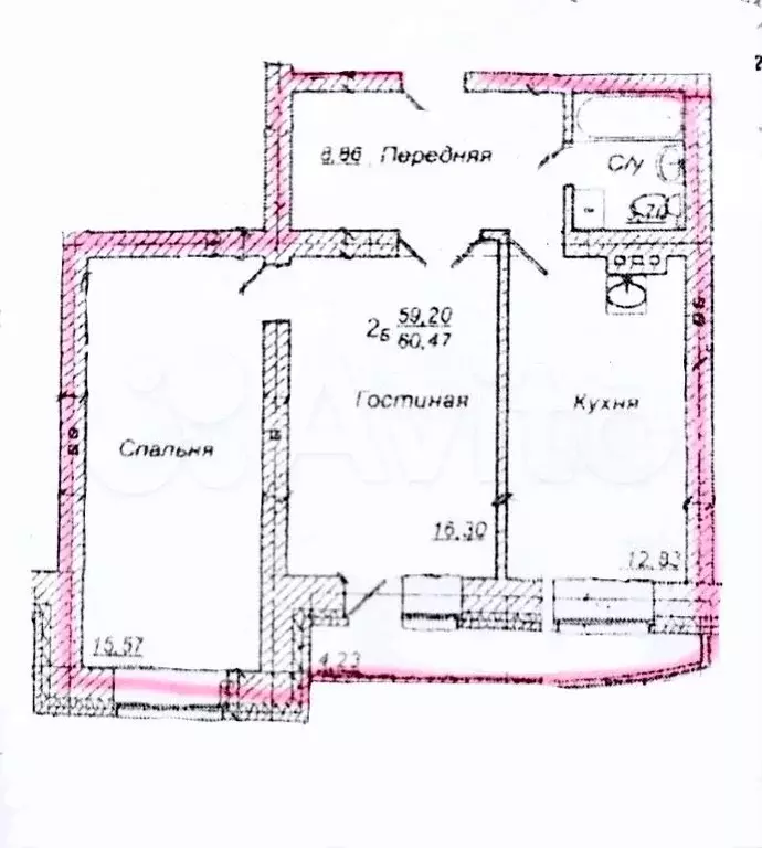2-к. квартира, 60 м, 4/5 эт. - Фото 0