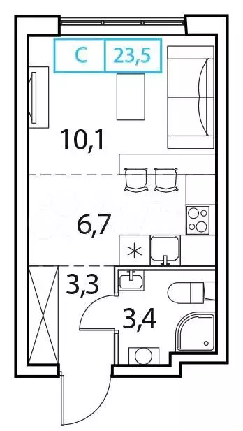 Квартира-студия, 23,5 м, 16/18 эт. - Фото 1