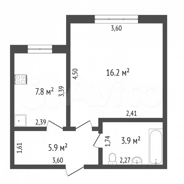 1-к. квартира, 34,1 м, 3/3 эт. - Фото 0