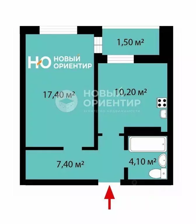 Квартира, 1 комната, 39.1 м - Фото 1