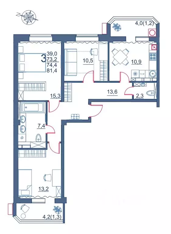 3-к кв. Ставропольский край, Ессентуки ул. Шмидта, 80/1с (81.4 м) - Фото 0