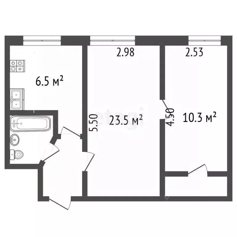 2-к кв. Крым, Симферополь ул. Дмитрия Ульянова (40.7 м) - Фото 1
