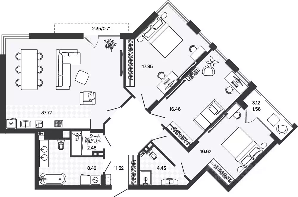 3-к кв. Калининградская область, Гурьевский муниципальный округ, пос. ... - Фото 1