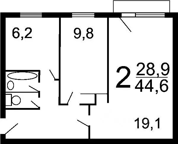 2-к кв. Омская область, Омск Нефтезаводская ул., 32Б (44.8 м) - Фото 1