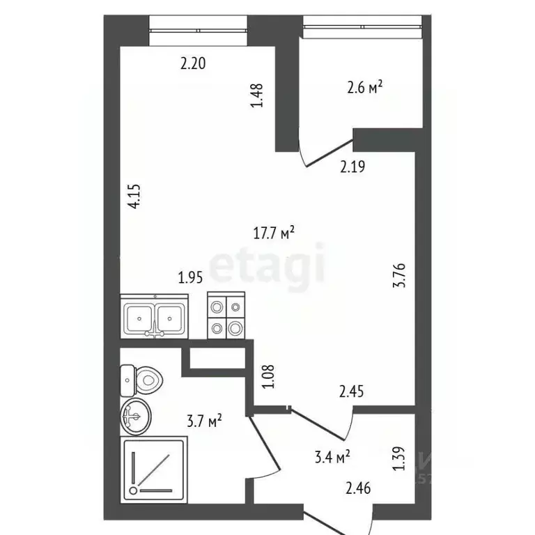 Студия Санкт-Петербург Парашютная ул., 71к2 (24.8 м) - Фото 1
