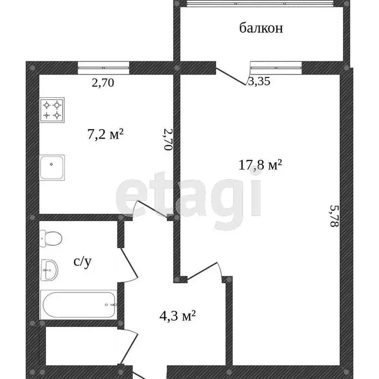 1-комнатная квартира: Вологда, улица Карла Маркса, 115 (33.7 м) - Фото 1