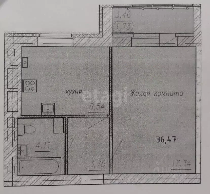 1-к кв. Татарстан, Лаишевский район, с. Сокуры ул. Березовая, 3 (36.4 ... - Фото 2