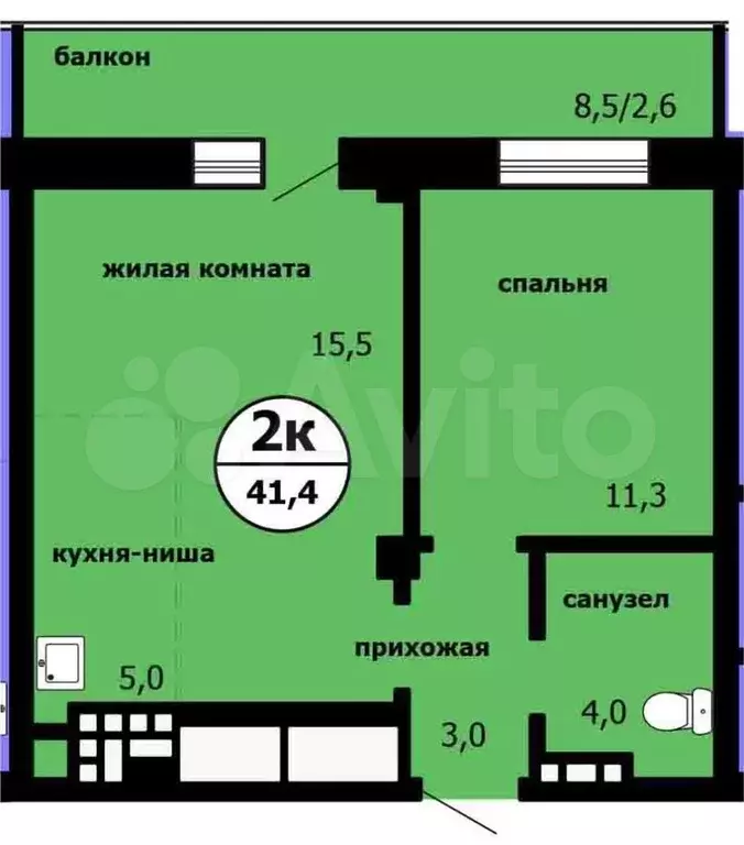 2-к. квартира, 41,4 м, 3/9 эт. - Фото 0