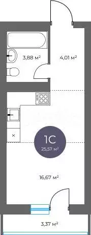 Квартира-студия, 25,6 м, 3/18 эт. - Фото 0