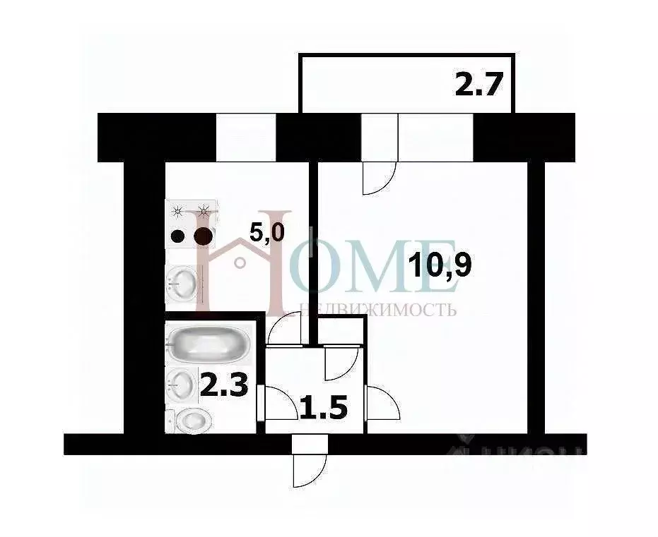 1-к кв. Новосибирская область, Новосибирск ул. Серафимовича, 14 (23.0 ... - Фото 1