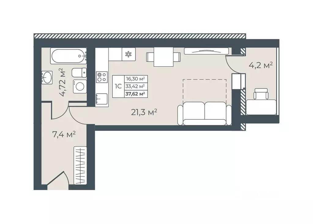 Студия Тульская область, Узловая  (37.62 м) - Фото 1