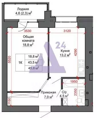 2-к кв. Алтайский край, Барнаул ул. Сергея Семенова, 6 (45.8 м) - Фото 1