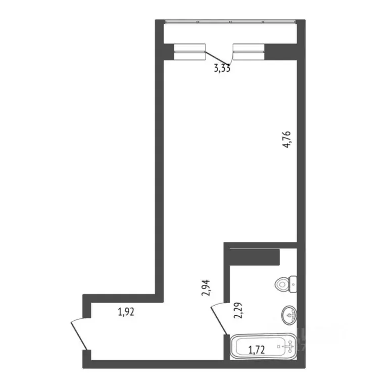 Студия Тюменская область, Тюмень ул. Василия Малкова, 12 (28.0 м) - Фото 2
