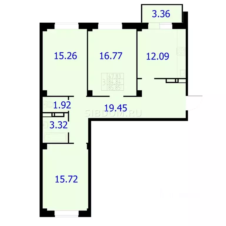 3-к кв. Красноярский край, Красноярск Северное ш., 50А (85.54 м) - Фото 1