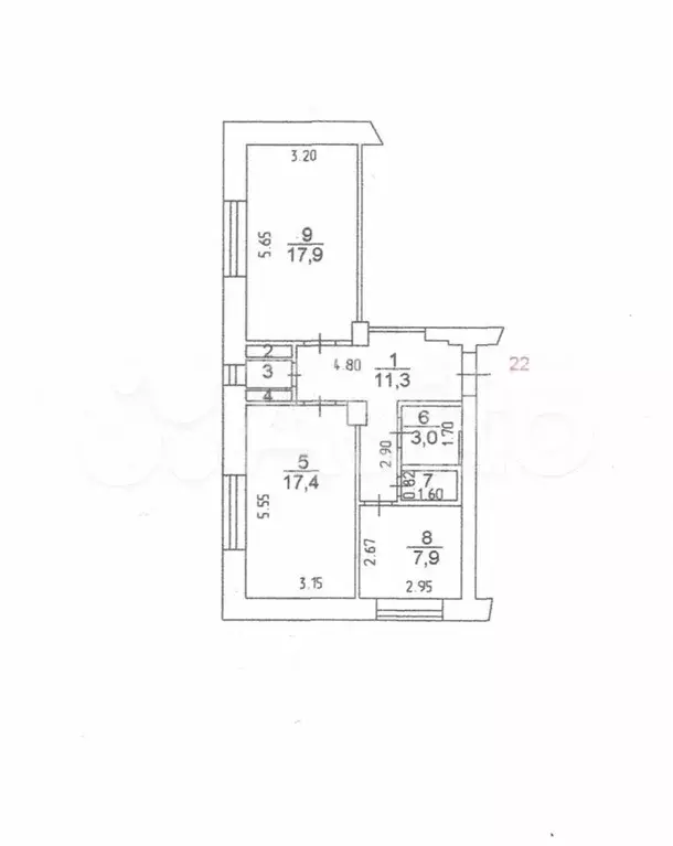 2-к. квартира, 60,8 м, 2/3 эт. - Фото 0