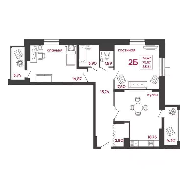 2-к кв. Пензенская область, Пенза ул. Богданова, 34 (83.61 м) - Фото 1