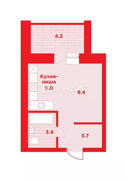 Квартира-студия: Чигири, улица Василенко, 3/4 (23.6 м) - Фото 1
