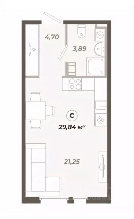 Студия Санкт-Петербург ул. Коли Томчака, 21Д (29.84 м) - Фото 0