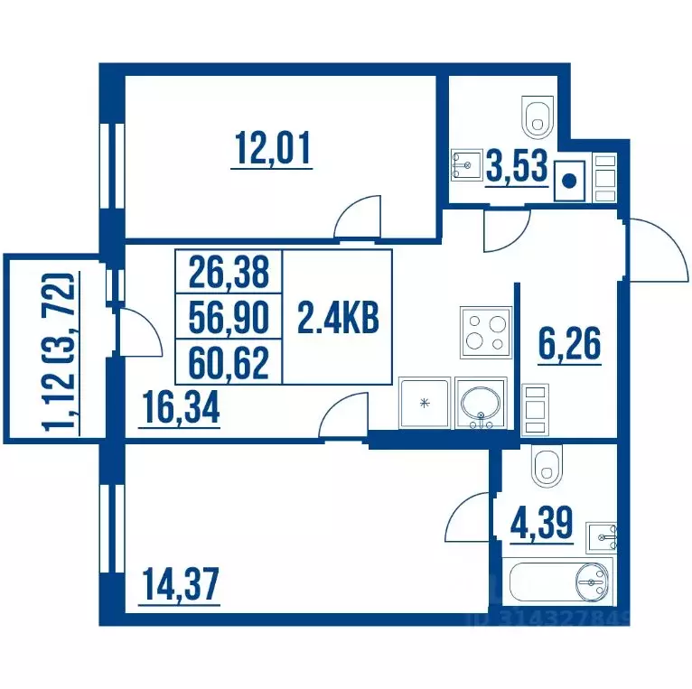 2-к кв. Санкт-Петербург Белоостровская ул., 10к2 (58.02 м) - Фото 1