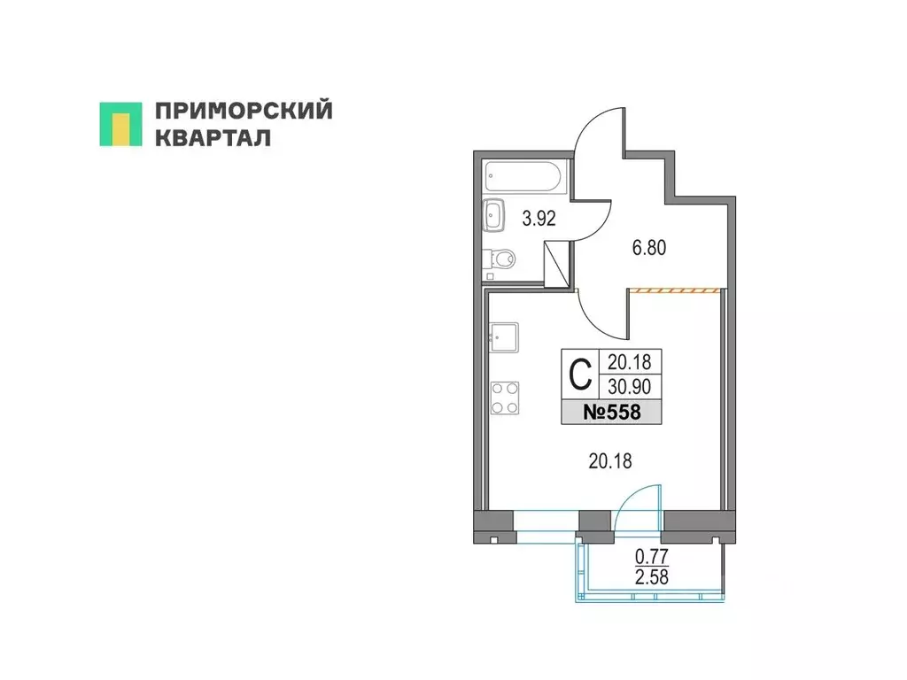 Студия Санкт-Петербург Коломяжский просп., 13к2 (30.9 м) - Фото 0