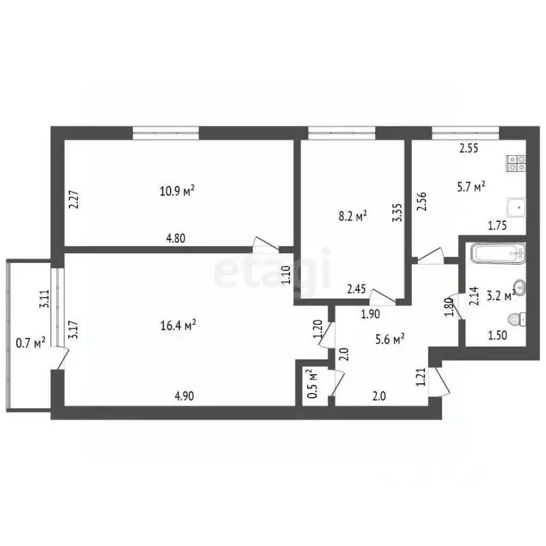 3-к кв. Татарстан, Лениногорск Ленинградская ул., 31 (50.5 м) - Фото 1
