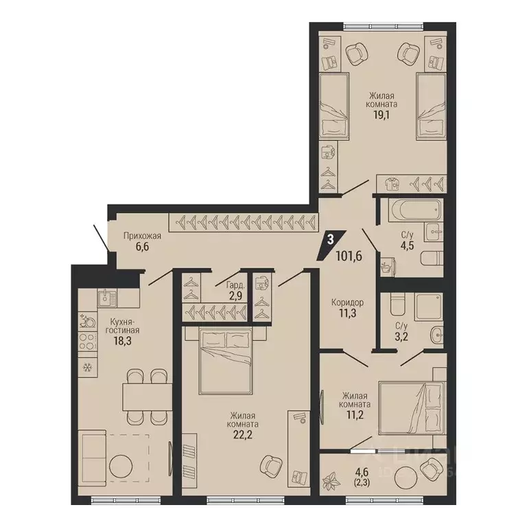 3-к кв. Свердловская область, Екатеринбург Вторчермет жилрайон,  ... - Фото 2