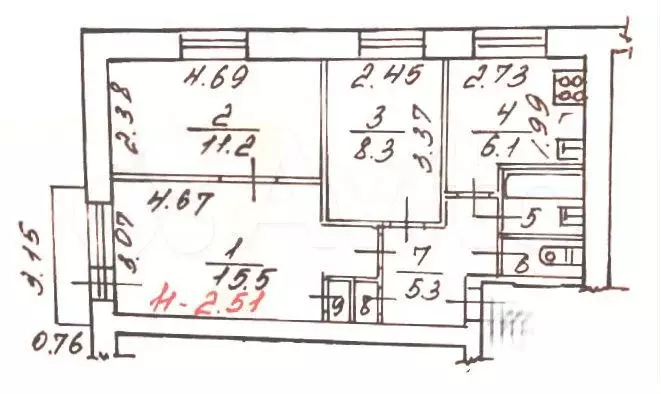 3-к. квартира, 51 м, 3/5 эт. - Фото 0