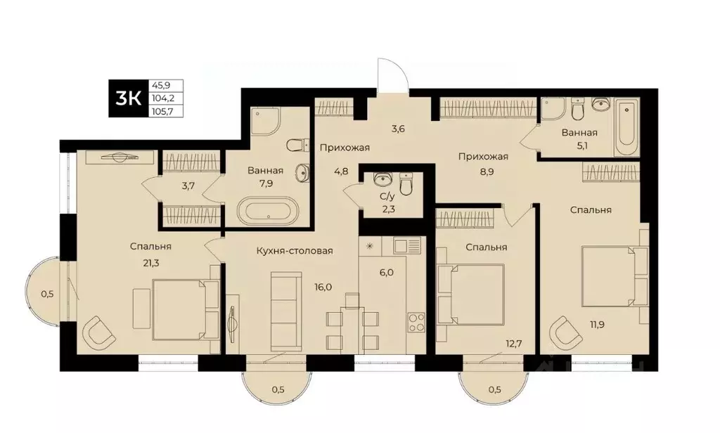 1-к кв. Башкортостан, Уфа ул. Ленина, 192 (44.6 м) - Фото 1