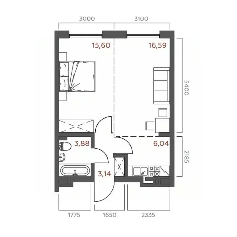 1-к кв. Иркутская область, Иркутск ул. 6-я Советская, 2 (45.25 м) - Фото 0
