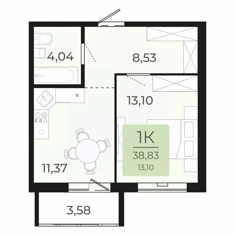 1-к кв. Новосибирская область, Обь ул. Калинина, 1 (38.83 м) - Фото 0