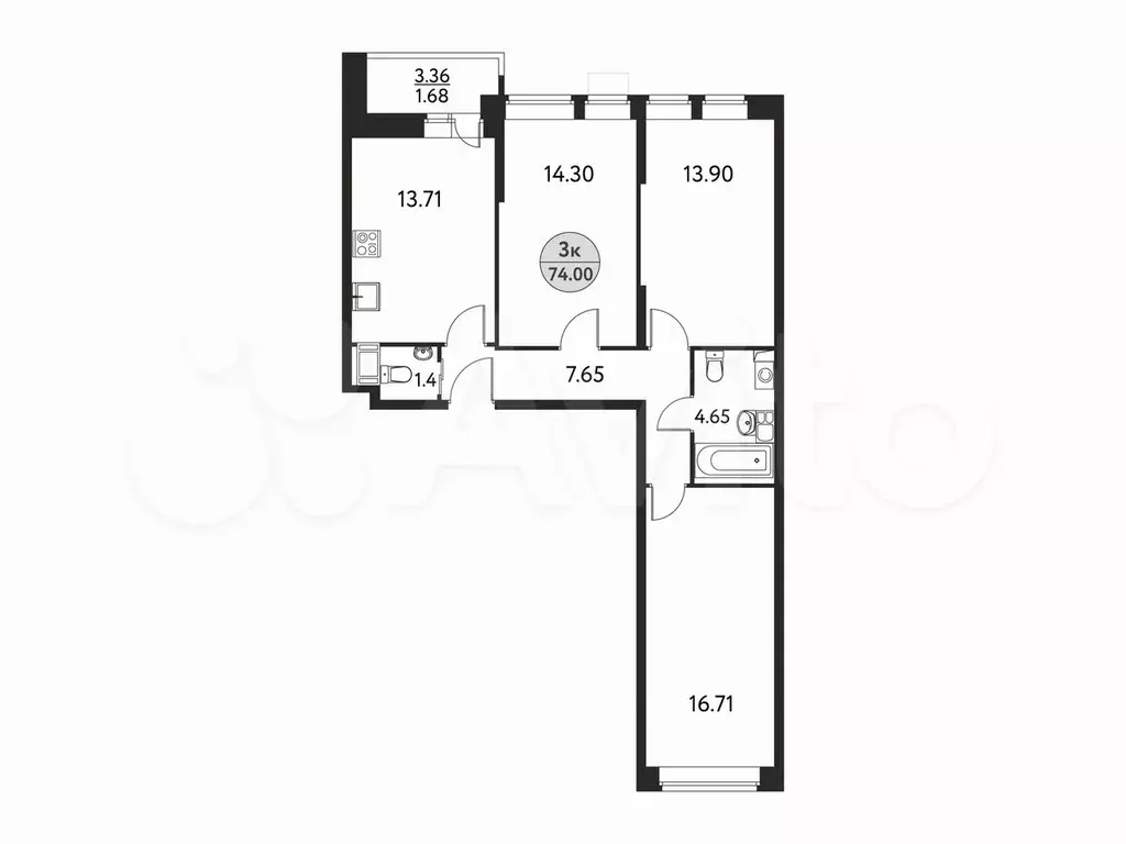 3-к. квартира, 74 м, 9/17 эт. - Фото 0