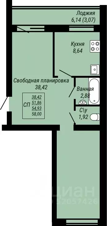 1-к кв. Ивановская область, Иваново Юбилейный жилой комплекс (58.0 м) - Фото 0