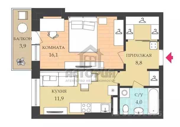 1-к кв. Красноярский край, Красноярск Грунтовая ул., 28А/1 (41.3 м) - Фото 2