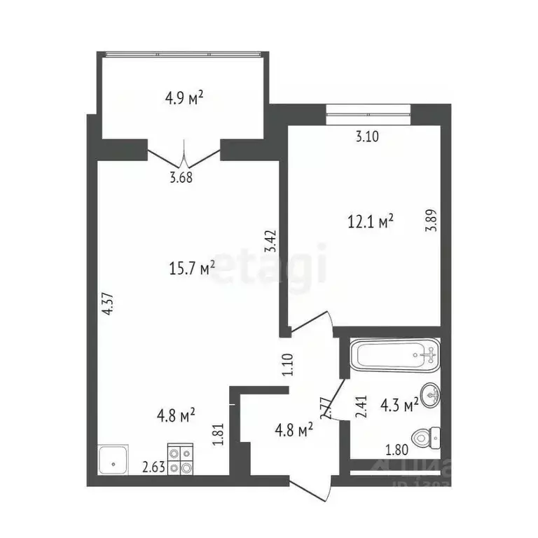 1-к кв. Тюменская область, Тюмень Ставропольская ул., 10 (41.7 м) - Фото 2