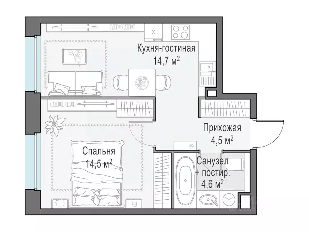 1-к кв. Московская область, Мытищи Белый Grad жилой комплекс (38.1 м) - Фото 1