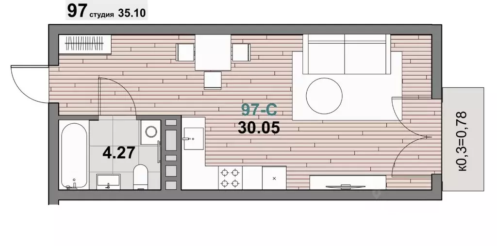 1-к кв. Калининградская область, Зеленоградск ул. Гагарина (35.1 м) - Фото 1