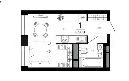 Квартира-студия, 25,1 м, 5/21 эт. - Фото 1