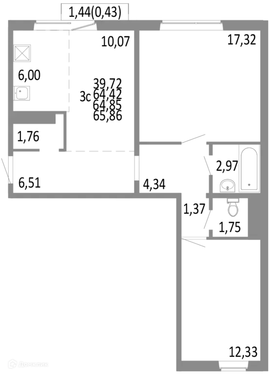 Продаётся 3-к квартира, 64.85 м - Фото 0